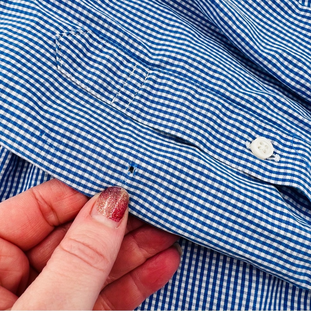 J. Crew Factory Thompsons Shirtings Men's M 15-15.5 Blue White Micro Check - Picture 3 of 9